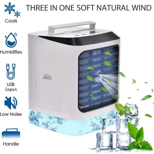 Portable Air Conditioner Three Speed Adjustment USB Fan with Sleeping Night Light Low Noise Desk Fan Humidifying Spray Function