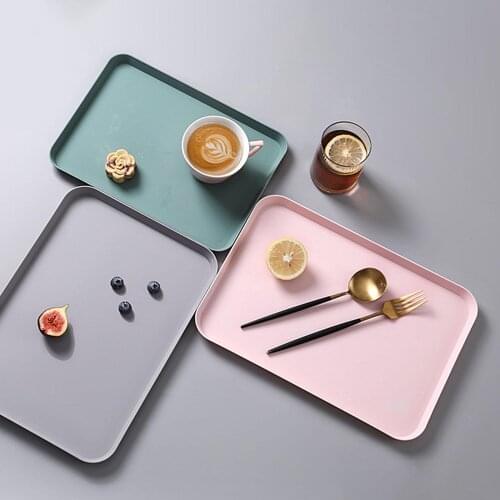 Nordic Simple Rectangular Storage Tray Plastic Food Plate Desktop Organizer Tray Jewelry Organizer Kitchen Storage Trays