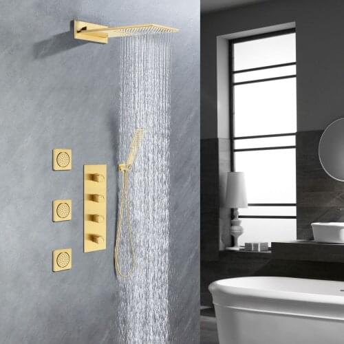 Luxury Waterfall Rainfall Wall Mounted Bathroom shower faucet set Brass Massage Shower jets High pressure Cold hot Shower set