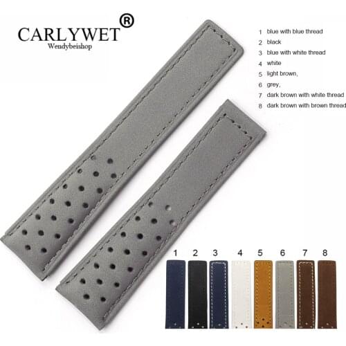 CARLYWET 20 22mm Real Calf Leather Grey Suede VINTAGE Replacement Wrist Watch Band Strap Belt