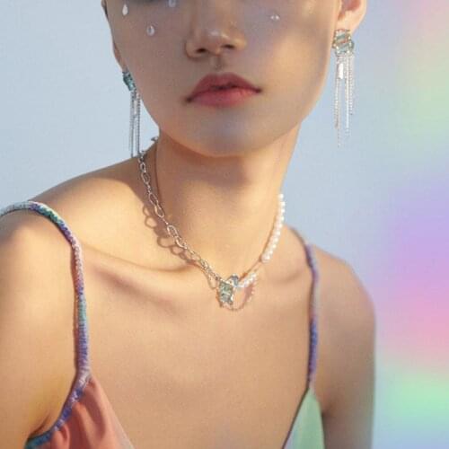 TIMEONLY Temperament Sparkly Rhinestones Tassel Earrings for Women Green Color Crystal Chains Drop Dangle Earrings Bijoux Femme