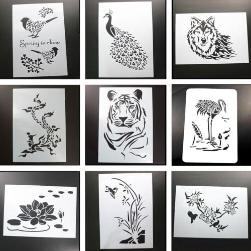 2pc 29.5*21cm Tiger Peacock Painting Template Stencil DIY Wall Layering Scrapbook Diary Stamp Coloring Embossing Decor Reusable