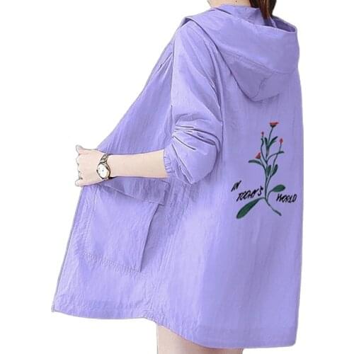 Oversize Embroidered Lady Sunscreen windbreaker Coat Anti-Ultraviolet Summer Women Sunscreen Clothing Thin Beach Hooded Overcoat
