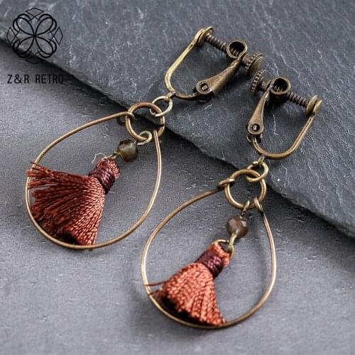 Vintage Brown Tassel Earrings Bohemia Drop brinco Jewelry for Women Costume Suspension Pendientes Unusual Pendant Accessories