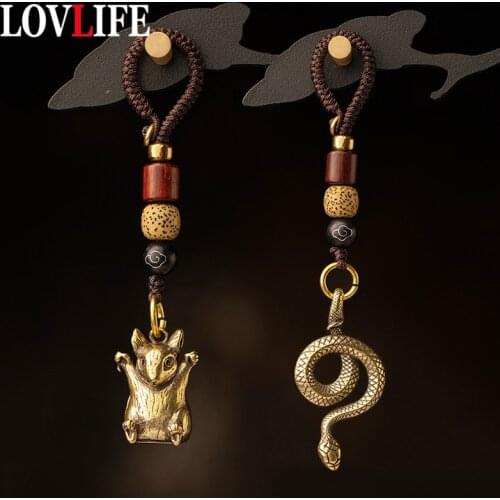 Vintage Brass Zodiac Animal Rat Snake Bull Tiger Rabbit Dragon Horse Goat Monkey Chicken Dog Pig Figures Car Key Chain Pendants