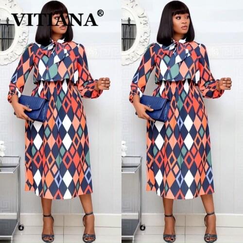 VITIANA Women Plaid OL Dress For Womens Autumn 2020 Female Office Lady Long Dresses Woman Turtleneck Elegant Fashion Vestidos
