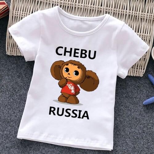Cartoon Cheburashka Funny T-shirt For Boys Girls Summer Print T Shirt Children Short Sleeve White Clothing Tees,YKP198
