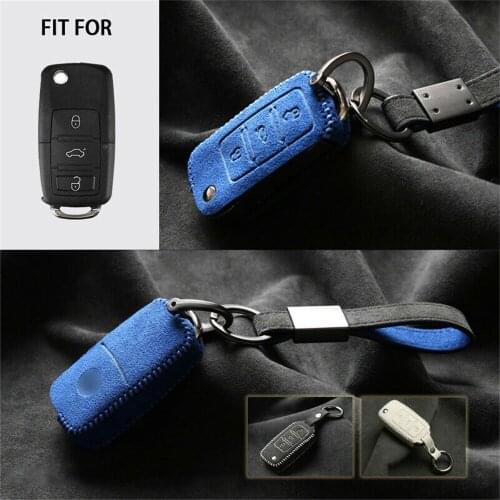 Suede Leather 3 Button Remote Start Car Key Cover Case Bag Holder Accessories Shell For Volkswagen VW Golf Bora Jetta Polo Skoda