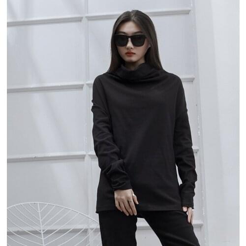Ladies spring and autumn new high collar pile pile collar bottom shirt Yamamoto style slim fit long sleeve T-shirt
