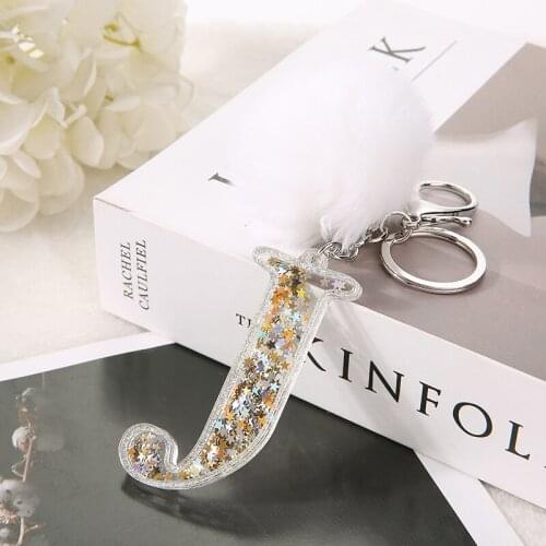 1PC Keyring Glod English Letter Glitter Acrylic Keychain with Puffer Ball 26 Words A TO Z Handbag Charms for Woman