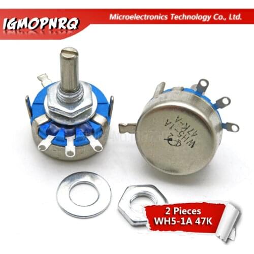 2pcs WH5-1A 47k ohm 3-Terminals Round Shaft Rotary Taper Carbon Potentiometer