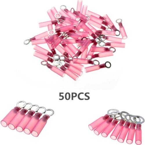 50Pcs Red M6/M8/M5 Copper+PE Heat Shrink Ring Terminals Insulated Electrical Wire Cable Connectors 3 Size For automobile