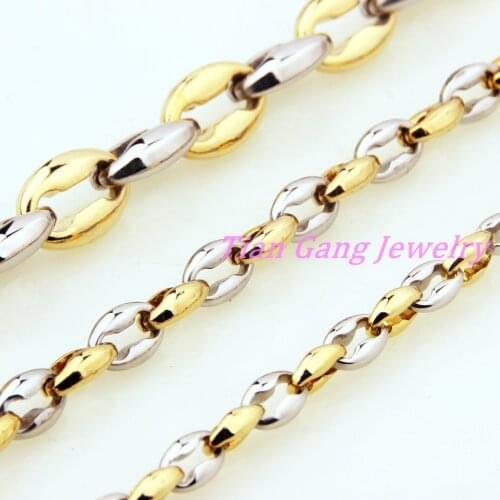 7-40" 6.5/7.5/12mm Men Womens Coffee Bean Chain SilverGold Color 316L Stainless Steel Necklace Bracelet Charming Gift