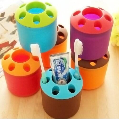 Toothbrush & Toothpaste Holder Porous Plastic Storage Tank Container Bathroom Toothbrush Holder Pen Organizer Toothbrush Base