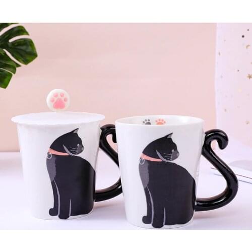 Japanese childrens cute kitten coffee milk ceramic mug cartoon black cat household water cup creative personality drinkware