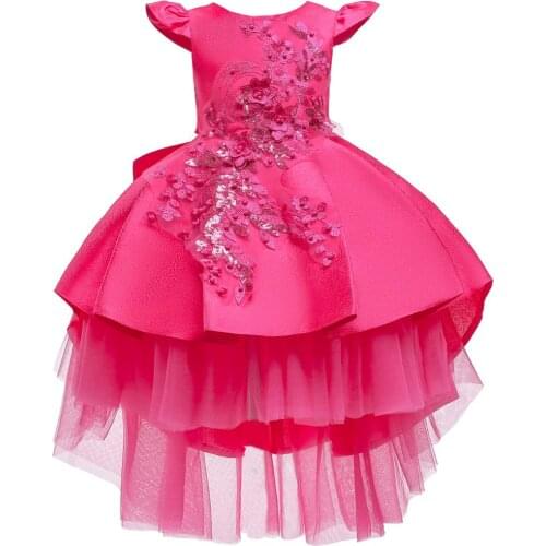Childrens trailing banquet dress girls embroidered sequins swallowtail kids princess dress party protagonist catwalk clothes