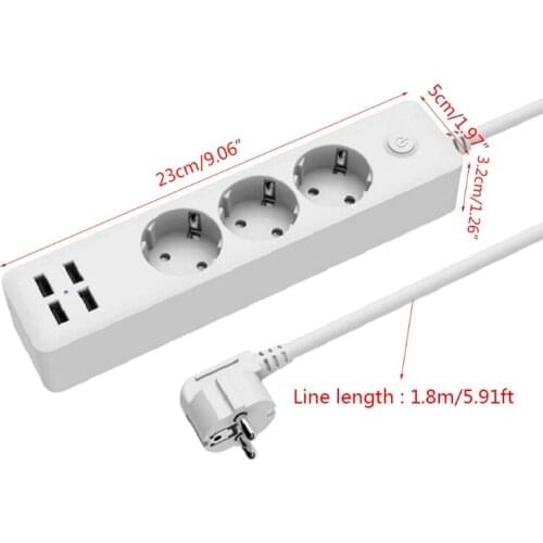 EU Power Strip Socket 2500w with 4 USB Charging Ports Outlet 5V 2.3A Home Plug