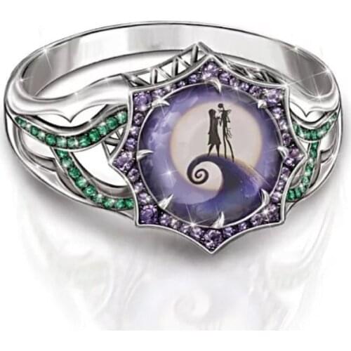 European American Fashion Rings Creative Purple Enamel Zircon Charm Jewelry For Women Wedding Halloween Horror Night Ring Gifts