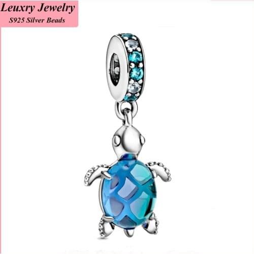 European 925 Sterling Silver Murano Glass Sea Turtle Dangle Charm Fits Original Pandora Charms Bracelet Women Diy Jewelry Berloq