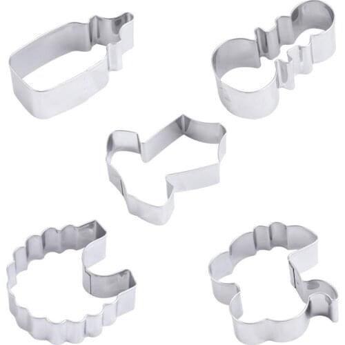 5pcs/Set Cookie Cutters DIY Stainless Steel Baby Shower Lovely Biscuit Cutter Chocolate Cake Mold for Dessert Shop Kitchen Cafe