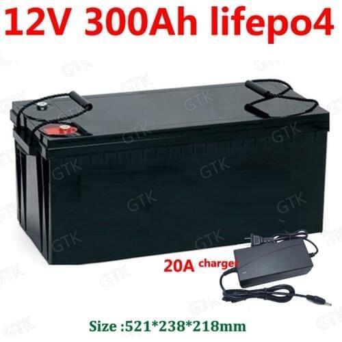 GTK Waterproof 12.8v 12V 300AH Lifepo4 battery BMS for inverter Photovoltaic solar energy Base station PV RV EV +20A Charger