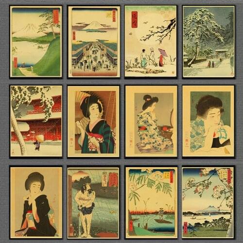 Japanese old style Vintage landscape mountain river posters printed wall painting high quality decoration poster wall painting