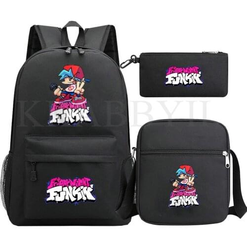 3Pcs Game Friday Night Funkin Backpack Cosplay Canvas children Kids Schoolbag Travel Bag Back To School Bookbag