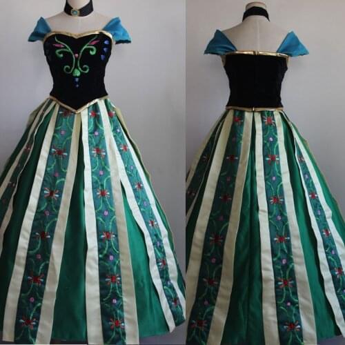 Movie Queen Ice Snow Princess Anna Dress Fancy Halloween Party Cosplay Costume Adult Women Ball Gown