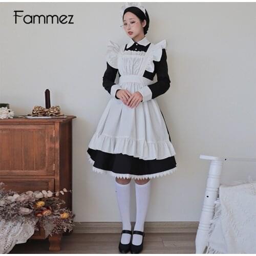 Up to XXL Black Blue Pink Maid Outfit Cosplay Uniform Long Dress Cute Servant Costume Girls Cosplay Lingeries