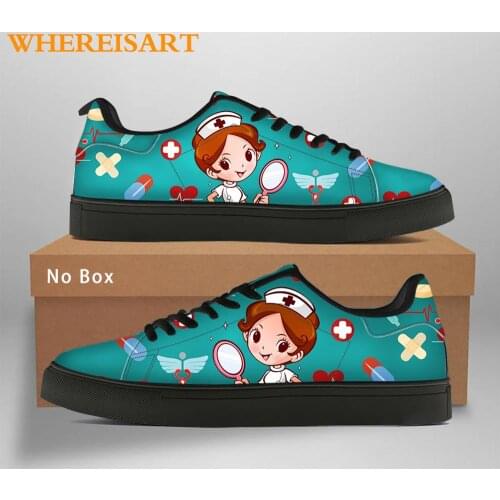 WHEREISART Women Low Top Canvas Shoes Casual Cute Nurse Girls Pattern Spring Autumn Sneakers 2021 Ladies Flats Footwear Dropship