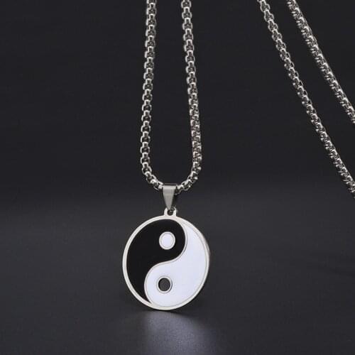 Stainless Steel Yin Yang Tai Chi Pattern Round Pendant Necklace
