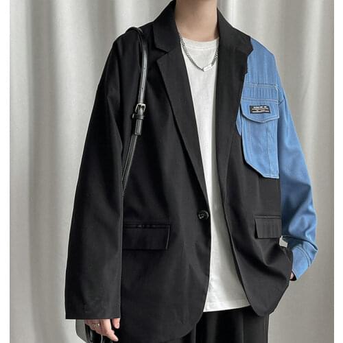 Men Winter Harajuku Patchwork Blazers 2021 Mens Japanese Streetwear Causal Blazer Male Vintage Korean Style Men Jackets 5XL