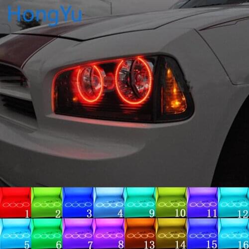 Latest Headlight Multi-color RGB LED Angel Eyes Halo Ring Eye DRL RF Remote Control for Dodge Charger 2005 to 2010 Accessories
