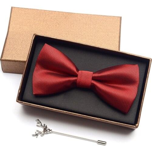 2019 New Red Style Bow Ties for Men with Deer Head Brooch Butterfly Tie Wedding Party Bow Ties Bowties Cravat Luxury Gift Box