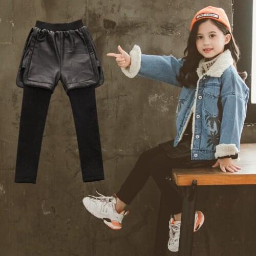 Baby Girl Clothes Childrens Pants 2019 Autumn Winter New Girls Leggings Baby PU Leather Skirt-pants Toddler Thin Thick Trousers