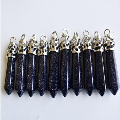 Wholesale 10pcs/lot 2020 Fashion good quality blue sand stone Hexagonal pillar charms pendants 12x50mm for jewelry making