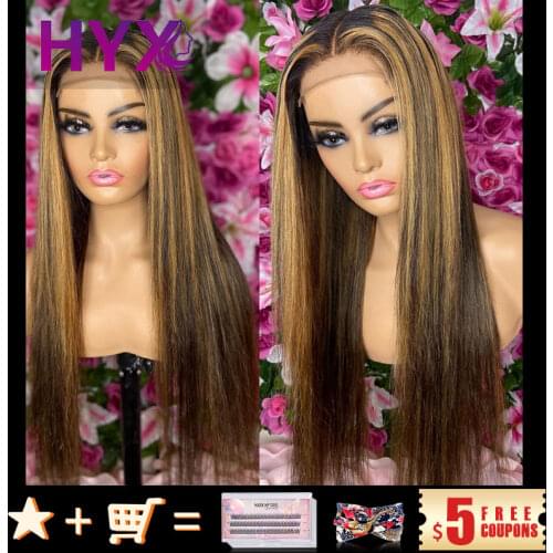 Blonde Colored 13X6x1 Ombre Bone Straight Human Hair Lace Front Wig Highlight Front Lace Human Hair Wigs