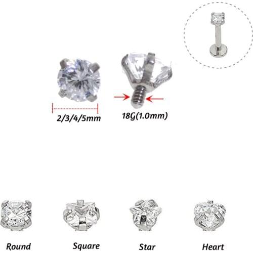 10Pcs 1.0x2-5mm Zircon Top Part For Ear Cartilage Tragus Piercing Body Jewelry DIY Component For Monore Labret Lip Stud