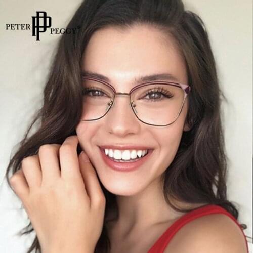 Transparent Computer Glasses Frame Women Cat Eye Glasses Anti Blue Light Metal Optical Glasses Blocking Blue-ray Office Eyewear