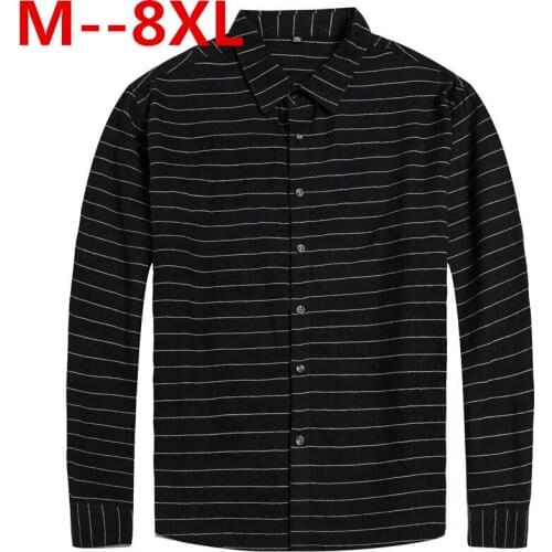 Plus Large Size 10XL 8XL 6XL 5XL 4XL Mens Business Casual Long Sleeved Shirt Classic Striped Male Social Dress Shirts