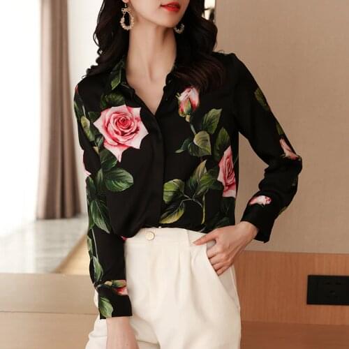 High Quality Floral Shirt Women Silk Top Female Elegant Blouse Long Sleeve Womens Tops Spring Autumn 2021 Blusas Mujer Pph3665
