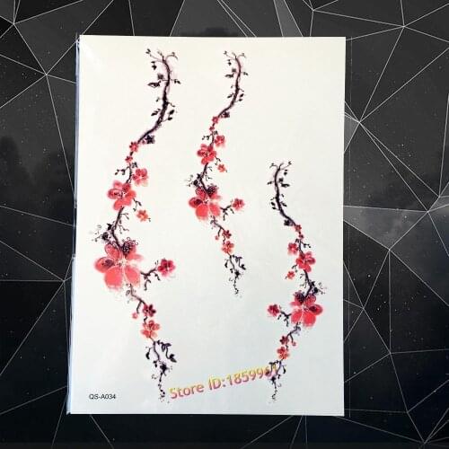 Sexy Arm Shoulder Decals Flash Tattoo Sleeve AQSA34 Plum Sakura Flower Arm Tattoo Waterproof Body Art Temporary Tattoo Stickers