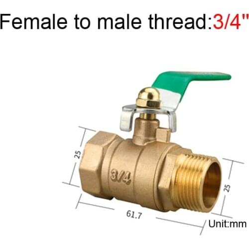 3/4" Female To Male Brass Thicken Ball Valve With Green Handle For Water Oil Air Gas Fuel Line Shutoff Pipe Fittings
