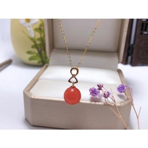 Shilovem 18K yellow Gold real Natural south Red agate pendants no necklace fine plant Jewelry classic gift plant yzz1111999nh