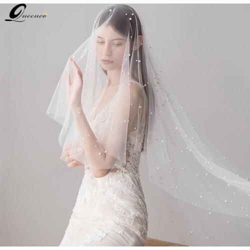 Ivory Pearl Wedding Veils Cut Edge Bridal Veil with Comb Long Bridal Hair Accessories Bride Mantilla Wedding Veil