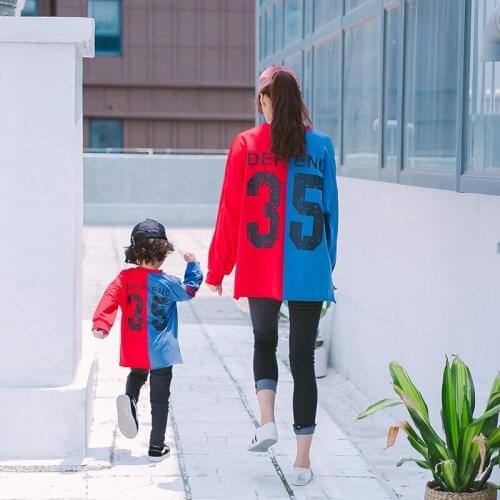 Casual Mother Son Family Matching Clothes Autumn Pure Cotton Patchwork Long Sleeve Mom and Daughter Sweatshirt Outfit for Girls
