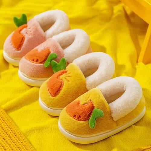 Childrens Cotton Slippers Autumn Winter Toddler Boys Girls Home Slippers Kids Indoor Non-slip Plush Warm Cute Baby Casual Shoes