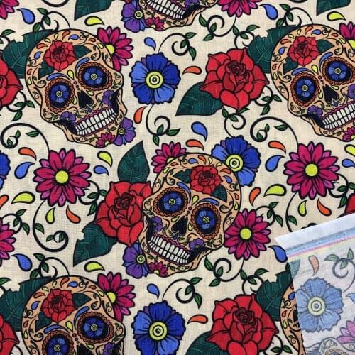 Polyester Cotton Fabric Black Bottom Skull Rose Pattern Fabric Digital Print Sewing Material DIY Home Patchwork Dress Clothing