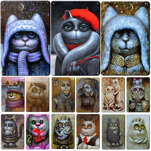 Vintage Metal Tin Sign Cute Cartoon Big Eyes Cat Retro Vintage Plaque Art Poster Decoration Bar Pub Club Restaurant Wall Sticker