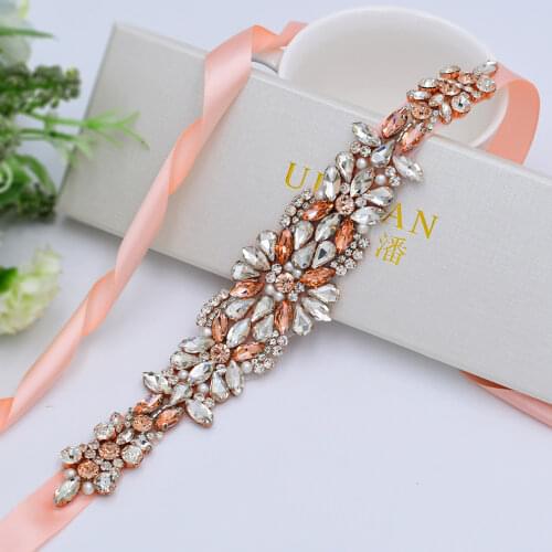 TRiXY S423 Luxury Rose Gold Wedding Belts for Women Diamonds Belt Rhinestones Belt Bridal Sash Bridal Belt Evening Dress Belts
